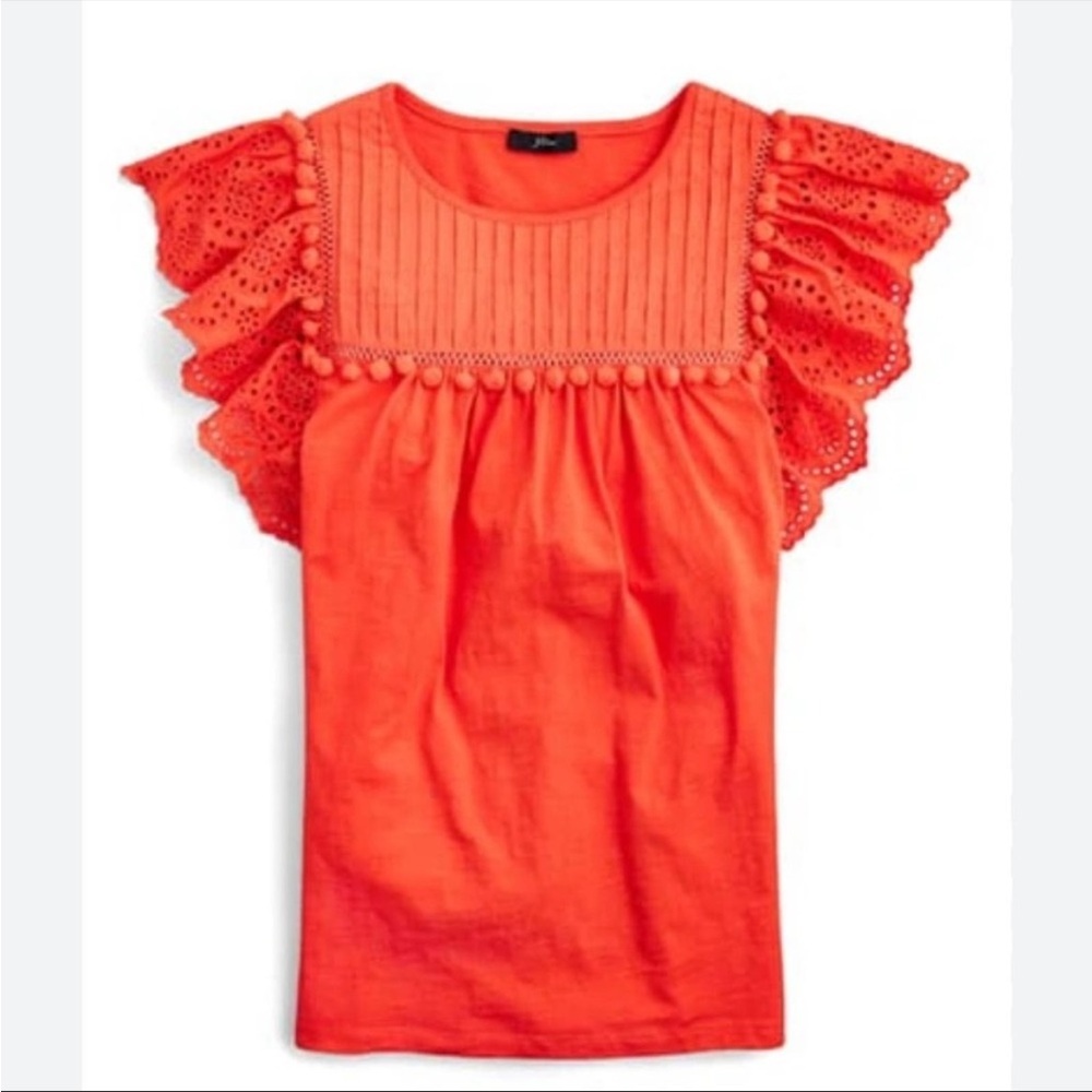 J Crew Orange Pom Pom shirt